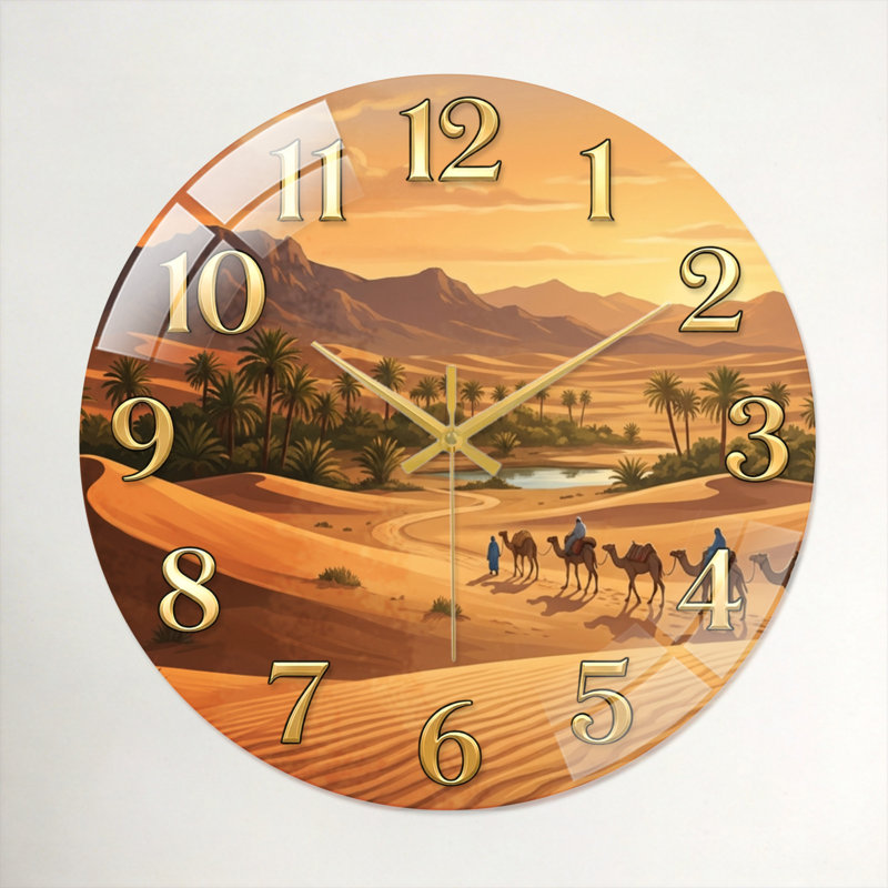 «Desert Landscape», horloge murale décorative moderne en verre 15,7 po, 40 x 40 cm (15,7 x 15,7 pouces)
