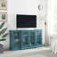 Meuble télé 63 po bleu sarcelle - 4 portes avec 6 tablettes réglables, design agréable, buffet avec gestion des câbles, beaucoup d'espace, portes, construction, efficacité