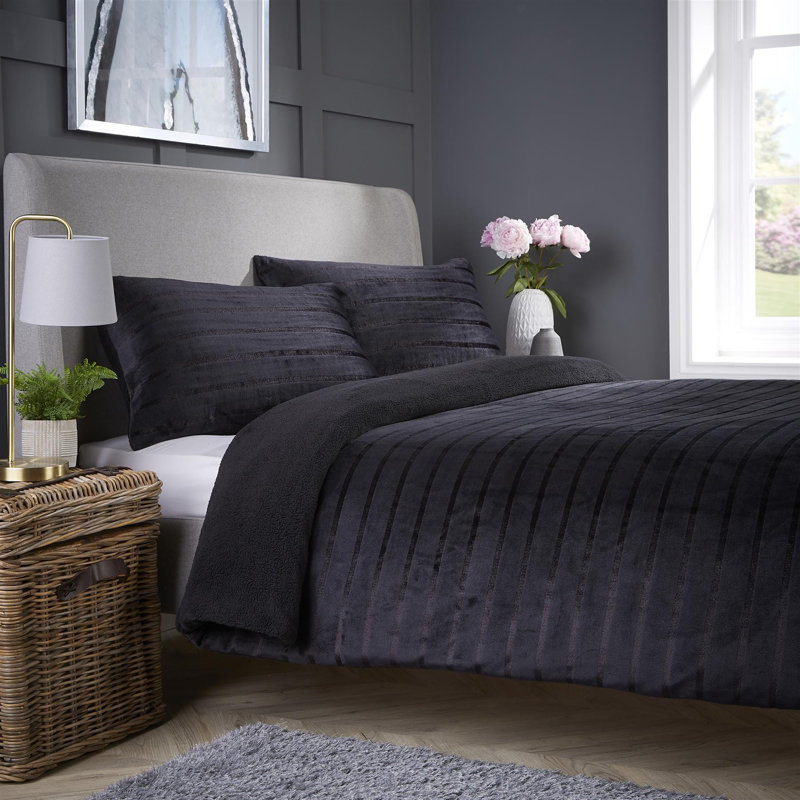 Polyester No Pattern Duvet Cover Set with Pillowcases Included, Double Duvet Cover Set + 2 Pillowcases, Black