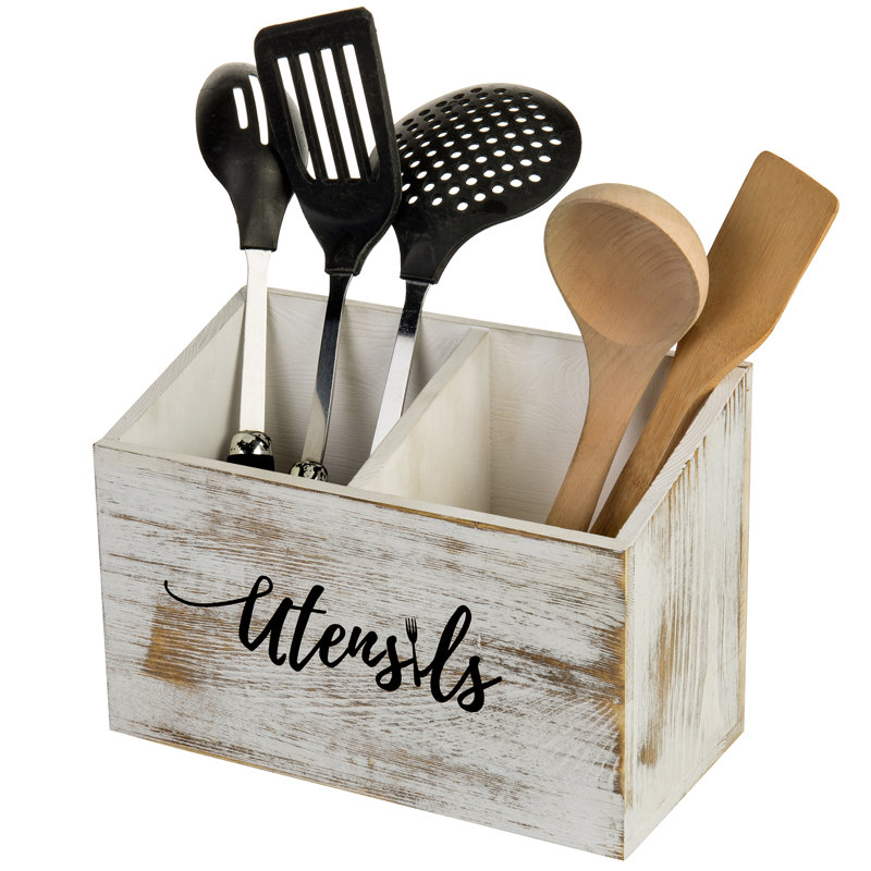 Metal Rectangle Flatware Caddy, White Wash