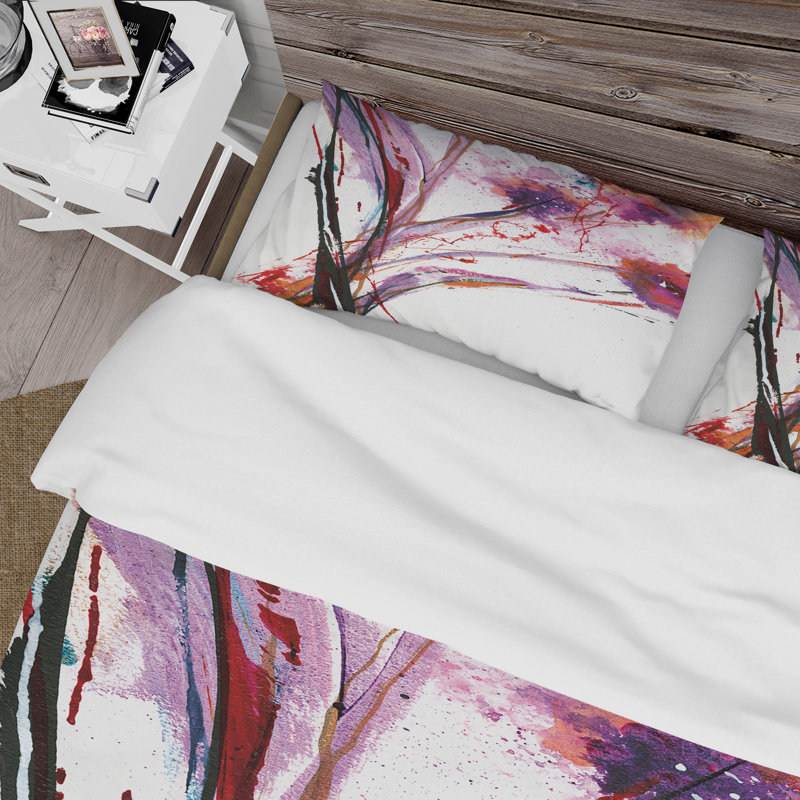Ensemble de housse de couette abstract handpainted fleurs, Housse de couette très grand + 2 taies décoratives