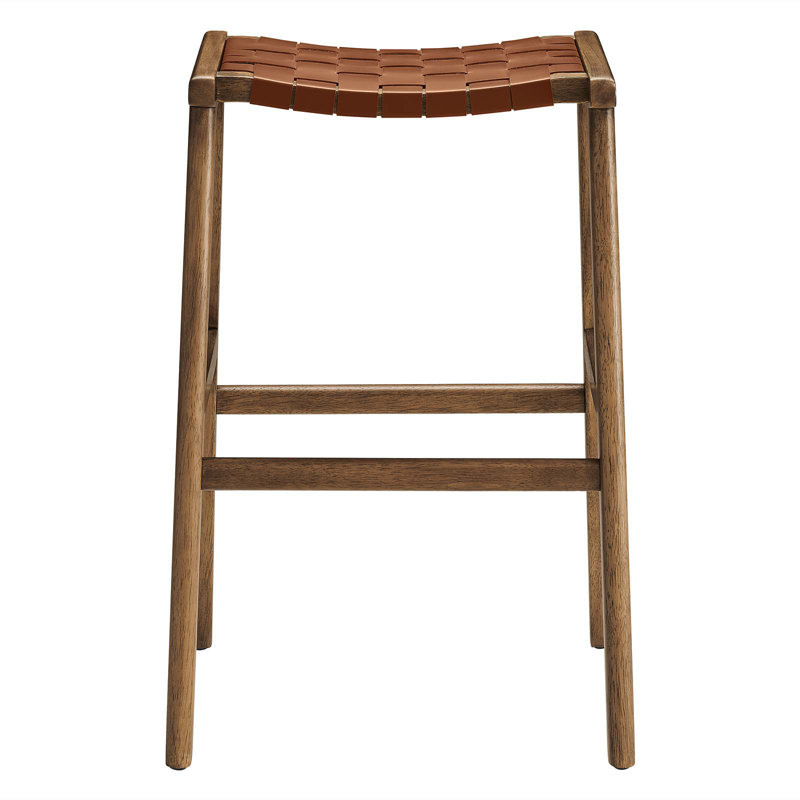 Modway Saoirse Counter/Bar Stools, Counter Stool (26” Seat Height), Brown Leather/Walnut Frame