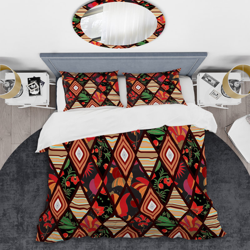 Ensemble de housse de couette orange et vert Patchwork, Housse de couette pour très grand lit et 2 très