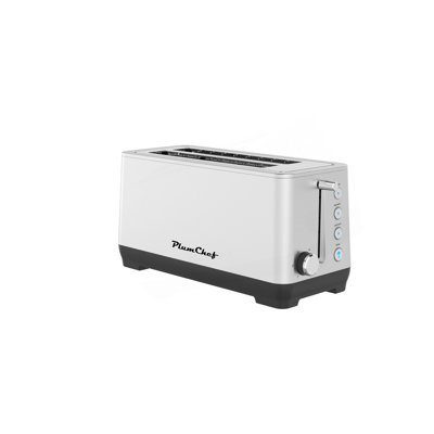 4-Slice Extra Wide Long Slot Toaster (Silver, 1500W) - Stainless Steel , Removable Crumb Tray, 6 Browning Settings & Bagel/Defrost/Reheat Functions