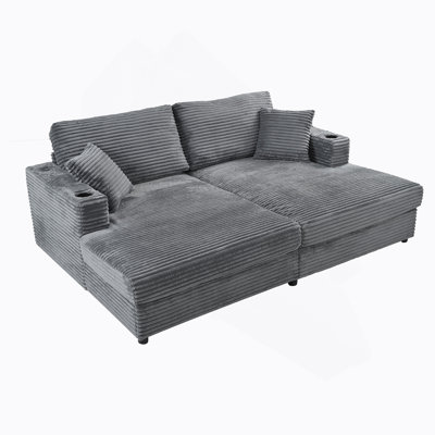 Versatile Oversized Corduroy Sleeper Sofa with USB Ports and Cup Holders for Home by Everly Quinn