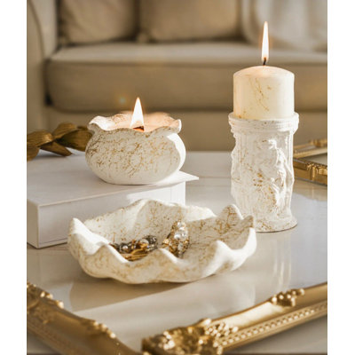 Elegant Candle Set, Gold, 100% Concrete Holders with 100% Soya Wax Candles | Small Candle: 3.9 x 2.4 in (4.1 fl oz), Big Candle: 5.5 x 2.8 in (6.8 fl oz), Seashell: 6.3 x 6.3 in | Vanilla Scent, 20-22 Hours Burn Time | Perfect for Home Décor & Relaxation