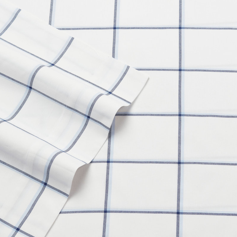 Ensemble de draps en percale de coton 200 fils Bradford, Ensemble de draps pour lit simple avec 1 taie d'or, Bleu intrigue