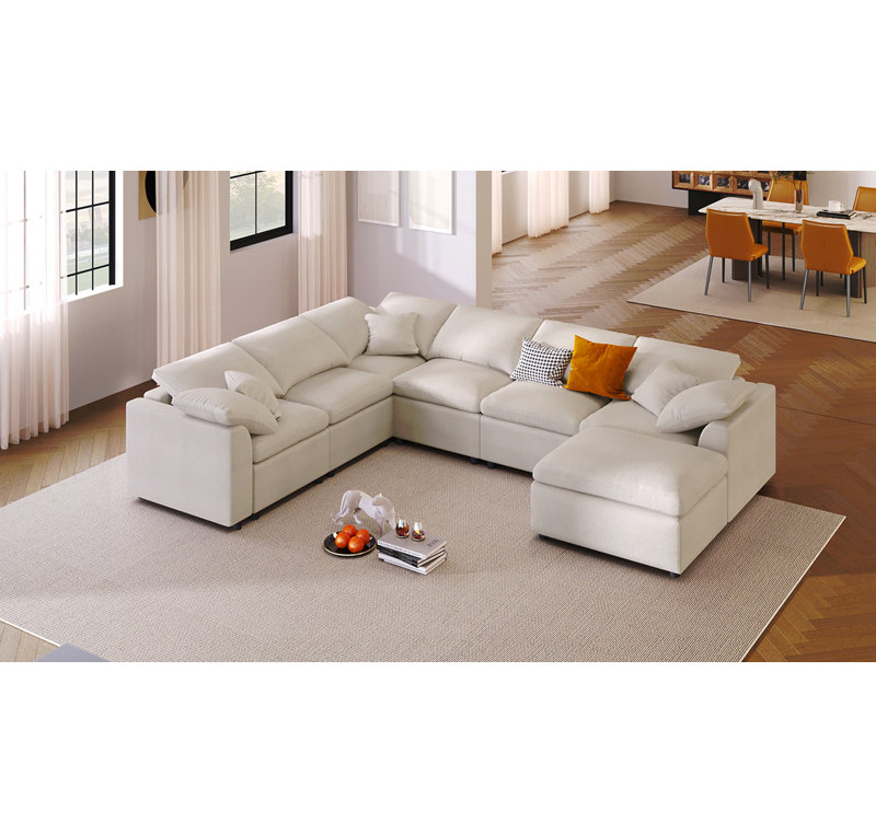 Très grand canapé modulaire 7 places U_Style, Chenille beige