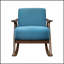 Chaise berçante Modern Home Furniture avec revêtement en tissu bleu et finition en bois de noyer foncé, assise et dossier rembourrés confortables