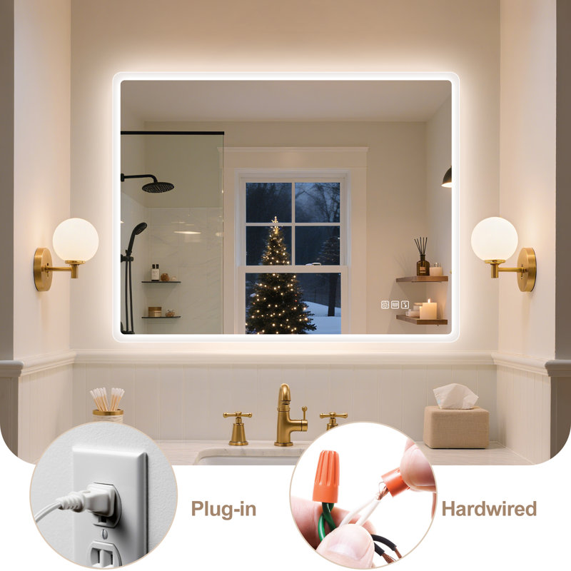 Miroir mural avec lumières - sans cadre, gradation infinie, antibuée, 3 modes d'éclairage, Bluetooth intégré, 28 po x 40 po