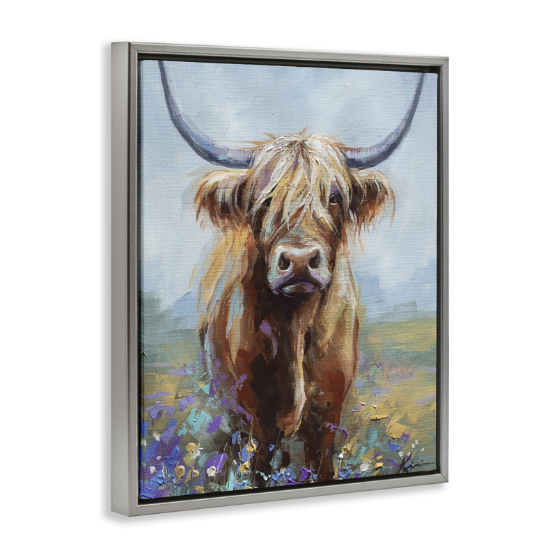 Cadre flottant Highland Cow, H 21 po x l 17 po, Cadre flottant gris lustré
