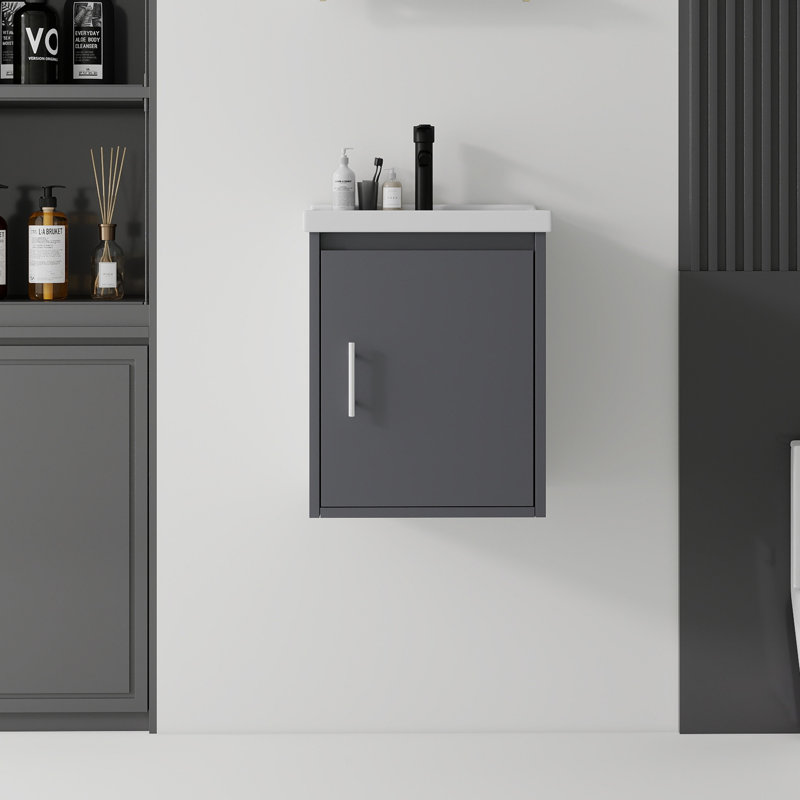 16 Inch Floating Bathroom Vanity With Sink, Soft-Close Door,Ceramic Sink,Plywood, Dark Grey, 16" W