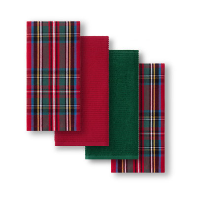 Torchons de cuisine à carreaux tartan Stowe Holiday de Threadmade, ensemble de 4, multicolores - 43 cm (L) x 71 cm (l)