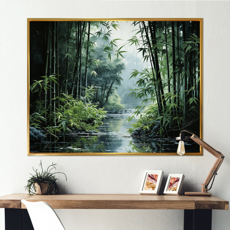 Art du Japon, forêt de bambou - Art mural du Japon, H 12 po x l 20 po x P 1 po, Cadre flottant doré