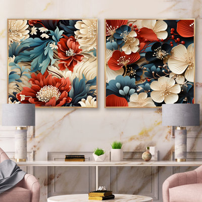 Thetford - Ensemble de 2 collages carrés floraux