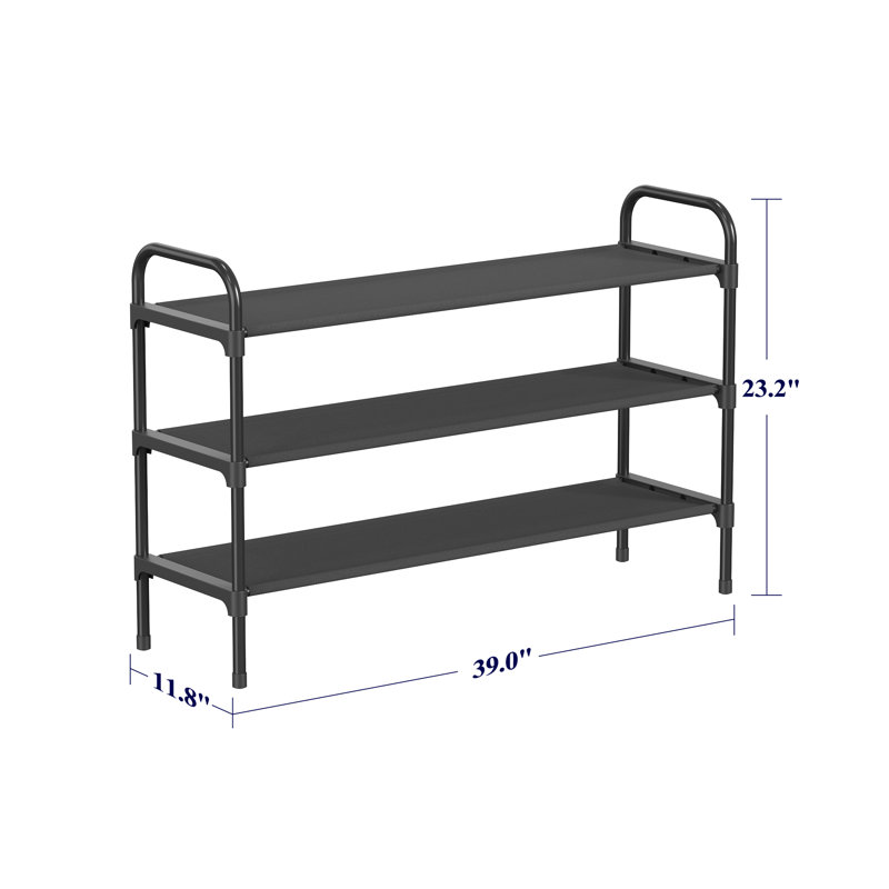 Extra-Long Shoe Rack for Closet, Shoe Organizer for Front Door Entrance, Stackable Shoe Shelf, Detachable Closet Organizers and Storage, 39.0" Wide - 3 Tier, Black