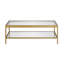 Table basse à plateau en verre de 45 po de large avec tablette inférieure ouverte - Centre de table en laiton moderne en métal | Cleo-214690365-221877383