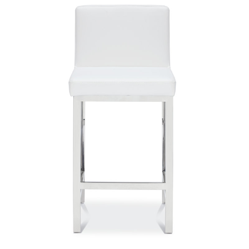 Upholstered Counter Stool with Metal Frame, Silver, White, Counter Stool (26" Seat Height)