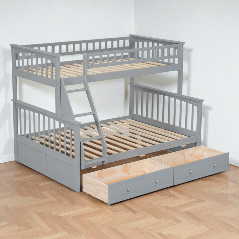 Twin Over Full Bunk Bed With Storage, Gray