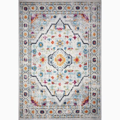 Evie Oriental Machine Woven Polypropylene Area Rug in White/Gray/Blue -  East Urban Home, 514C21ADB3EF4D9E8A8F4B6B7A90E7D3