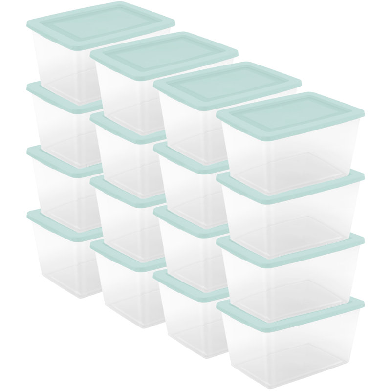 Sterilite 58Qt Storage Boxes, Clear Plastic Containers with Lid, Set of 16, Mint, Green