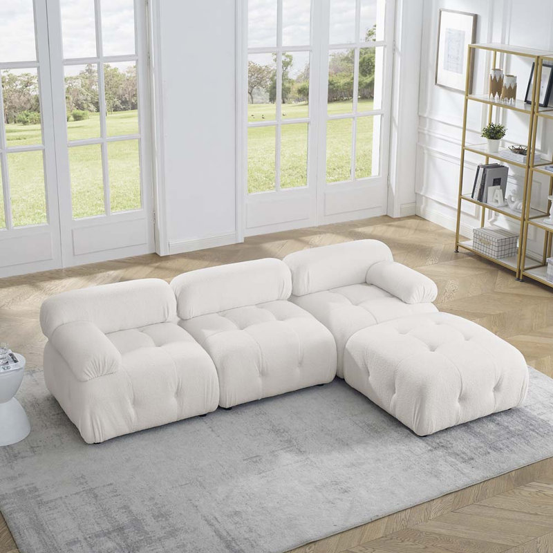 Modular Sectional Sofa, Button Tufted Designed And Diy Combination,L Shaped Couch With Reversible Ottoman, Ivory Velvet