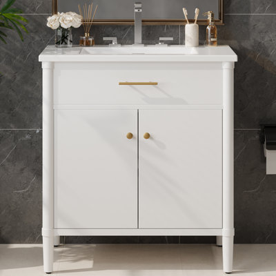 31" Bathroom Vanity With Sink, Bathroom Cabinet With Soft Close Doors And Adjustable Shelf, Curved Profile Design, Rubber Wood Legs