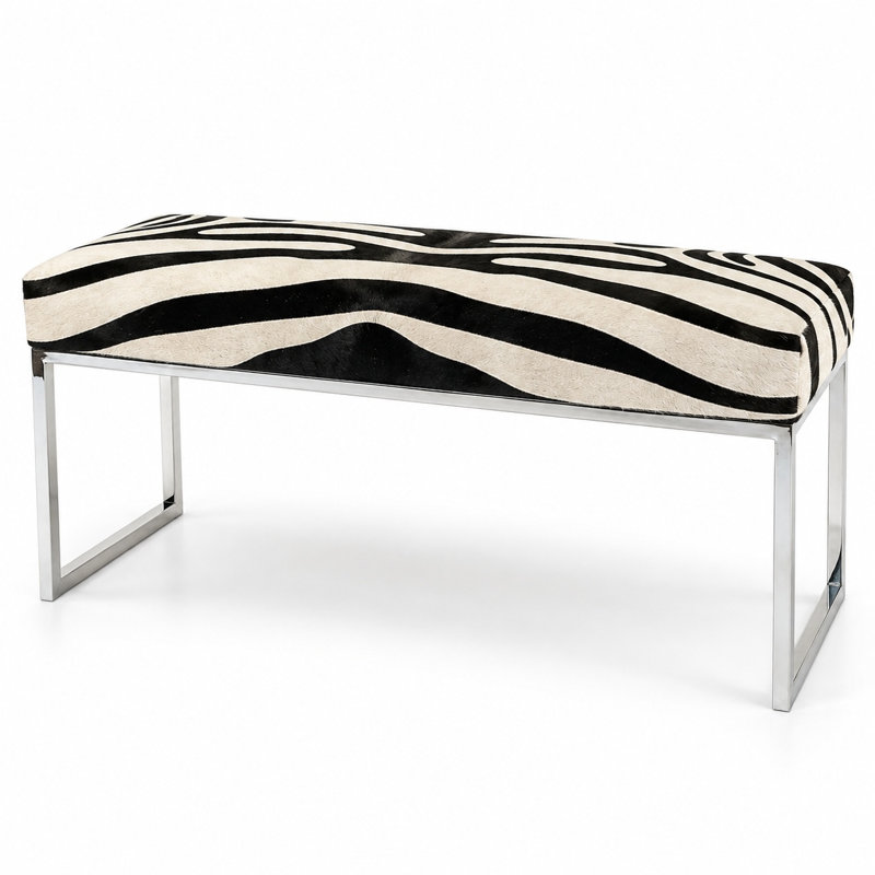 Upholstered Cowhide Bench, 19" H x 48" W x 12" D