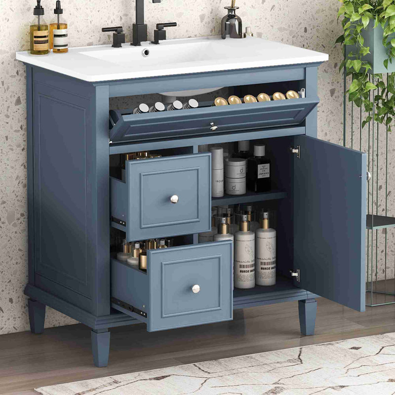 Meuble-lavabo 30 po avec lavabo, Bleu gris, Silver