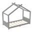 Structure de lit simple en forme de maison avec lattes de support pour enfants, structure de lit en bois massif avec structure d'ouverture, plate-forme de lit de jour à profil bas pour filles, sans sommier, gris-687035747