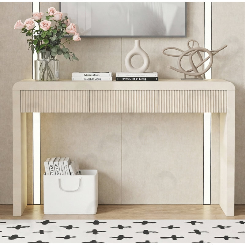 Console avec 3 tiroirs cannelés, Naturel