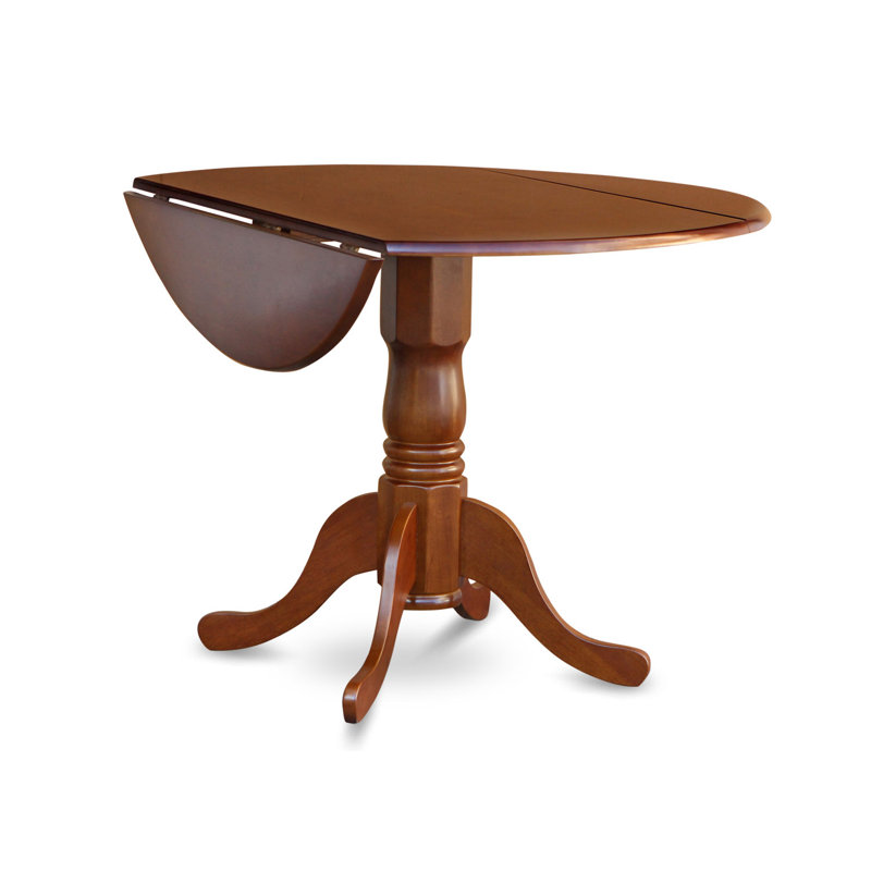 Philipston Kitchen Dining Table - a Round Wooden Table Top with Dropleaf & Pedestal Base, 42x42 Inch, Saddle Brown