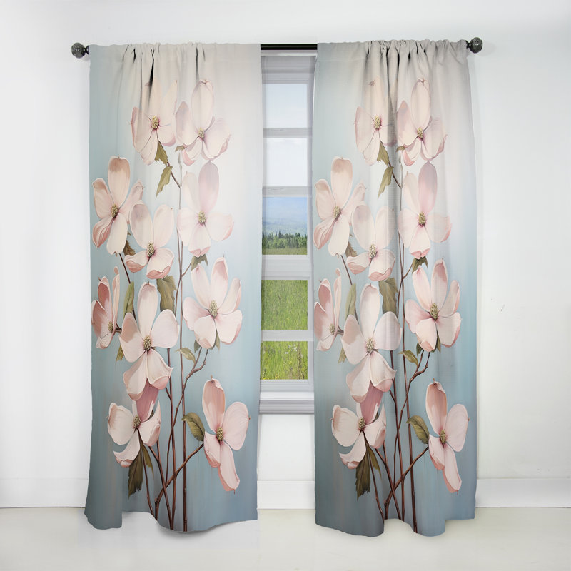 Gurjant White Dogwood Impression III - Traditional Velvet Curtain - Room Darkening - 1 Panel, 52" W x 84" L