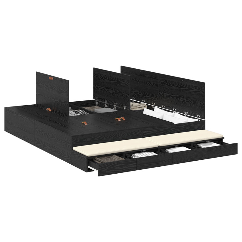 Vidaxl Storage Bed Frame, Black Oak, Single (3')