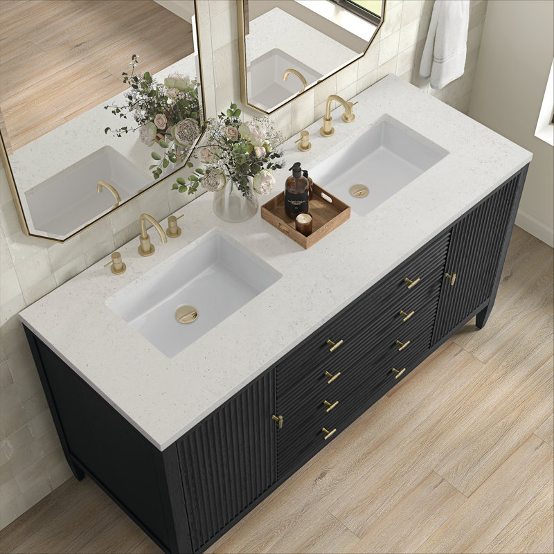 Myrrin 60'' W Double Vanity, Lime Delight Silestone, Carbon Oak, 8" Widespread