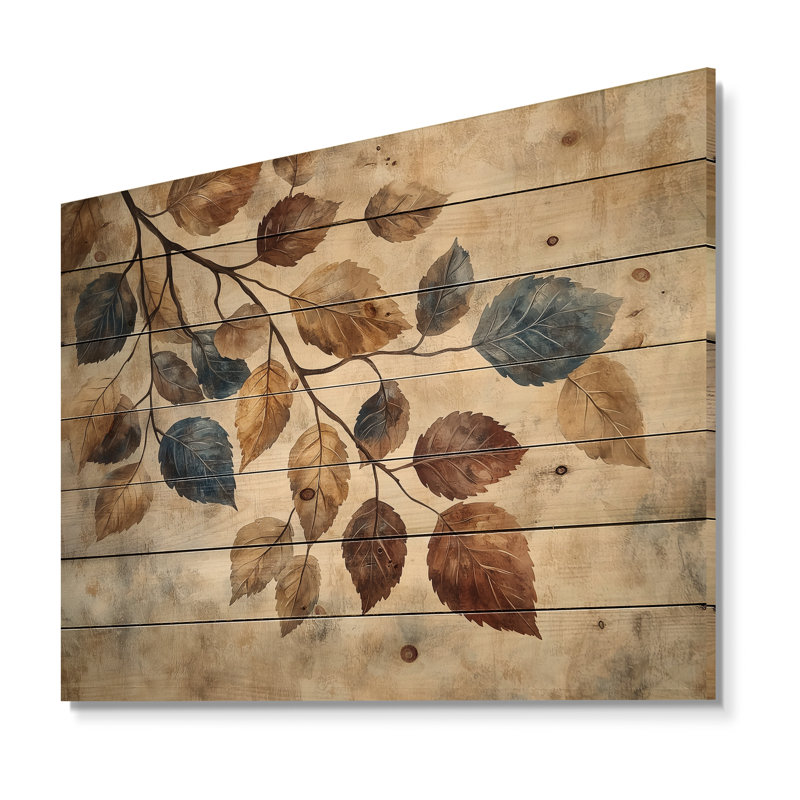 Sépia délavé III - impression sur bois de feuilles - sur bois de pin naturel, H 24 po x l 32 po