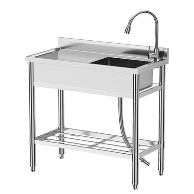 39x20x37 in Stainless Steel Utility Sink, Freestanding Single Bowl w/360° Hot & Cold Faucet & Shelf
