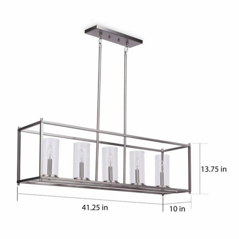 5-light Rectangular Linear Kitchen Island Dining Room Chandelier - Brushed Nickel