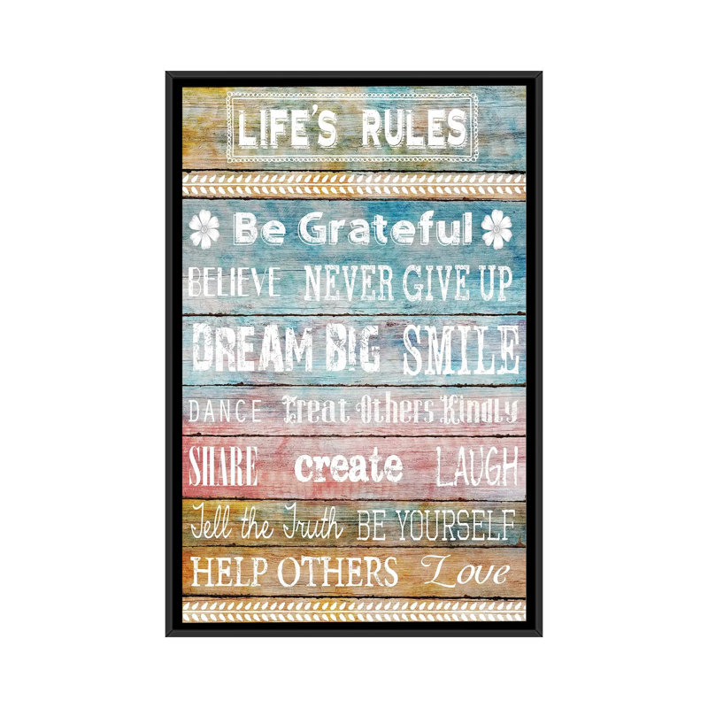 «Life's Rules» par Conrad Knutsen - impression sur toile tendue, H 26 po x l 18 po x P 1,5 po, Toile avec cadre noir