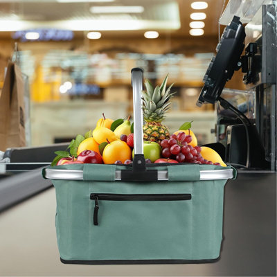 24L Collapsible Picnic Basket – Portable Folding Grocery Basket With 2 Handles, Leak-Proof Reusable Market Tote For Shopping, Laundry & Travel