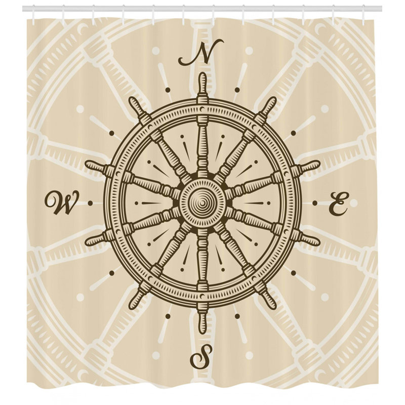 Ensemble de rideau de douche et de crochets de roue de bateau, H 75 po x l 69 po