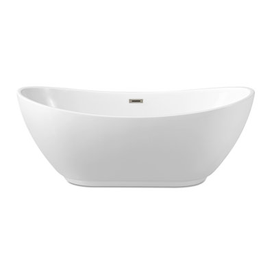 62" Streamline Freestanding Soaking Acrylic Bathtub With Drain and Bamboo Tray
