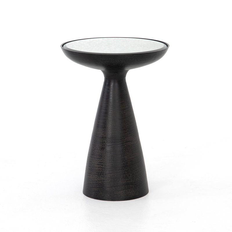 Marlow Mod Pedestal End Table, Ash Glass, Brushed Bronze