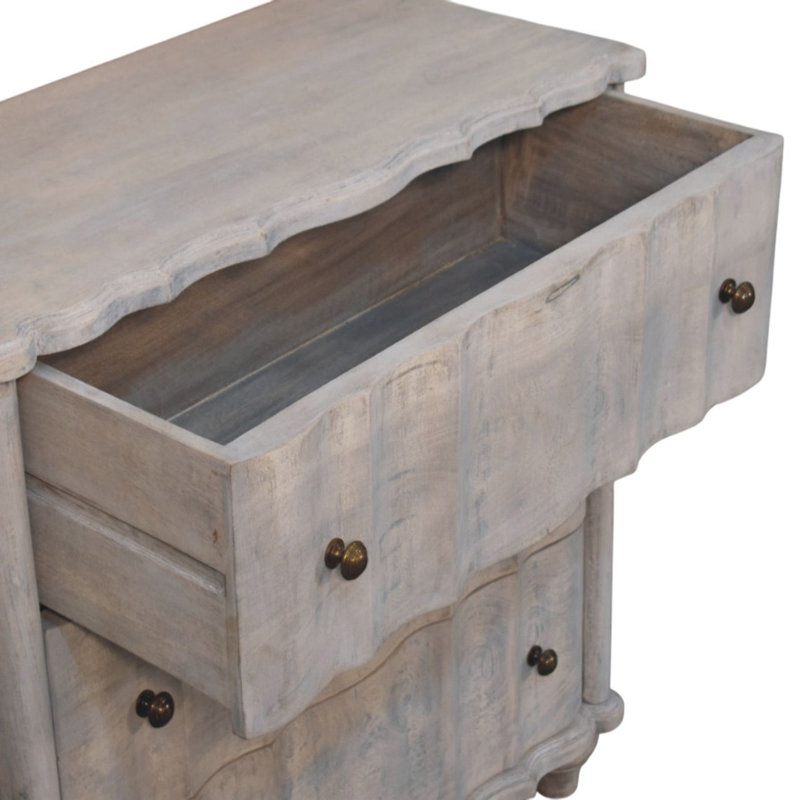 Commode à pieds en bois, gris, 3 tiroirs