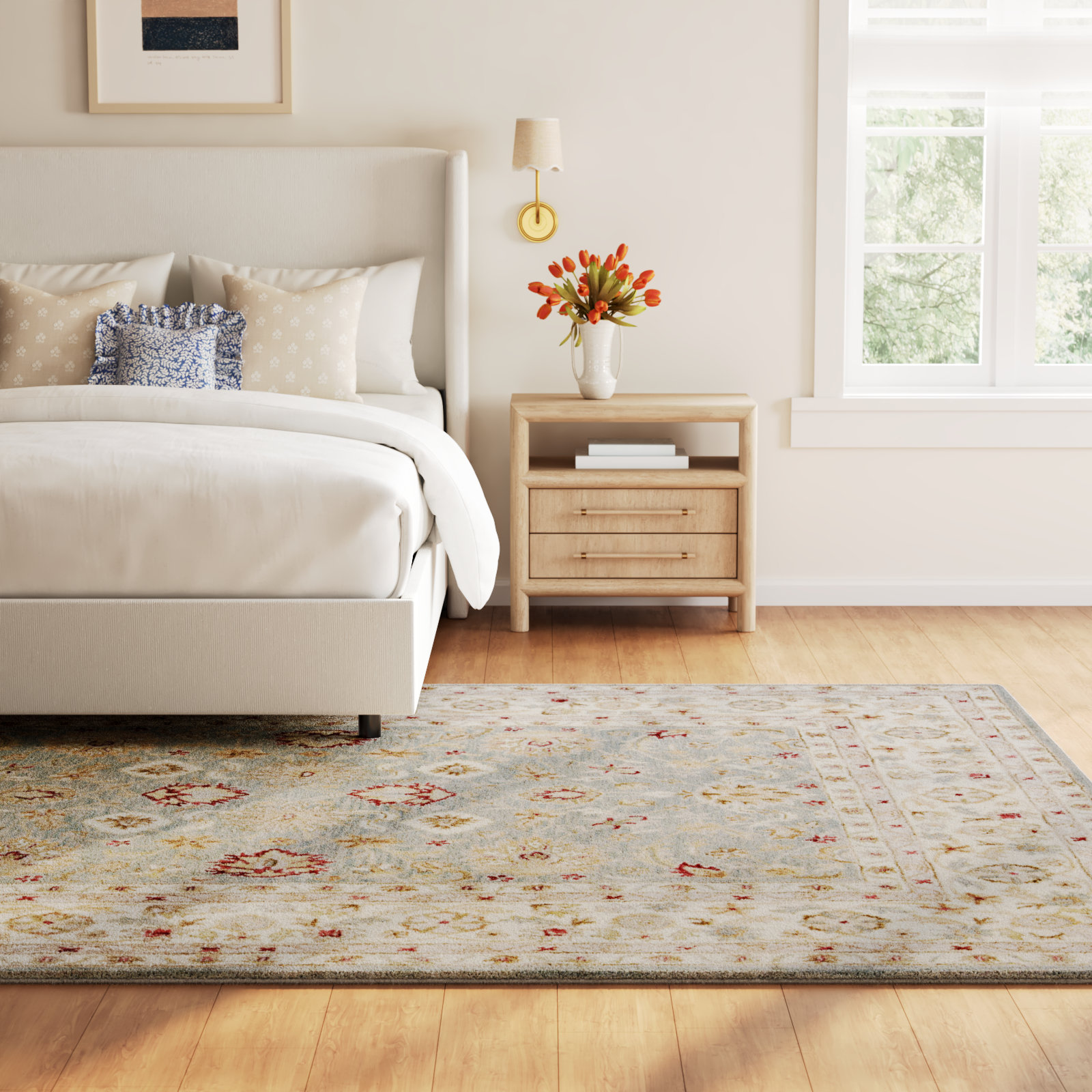 Samuel Handmade Wool Gray Blue / Beige Rug, Rectangle 8' x 10'