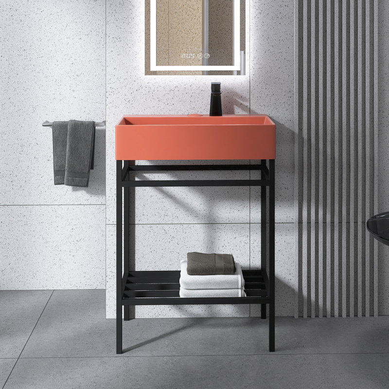 24 In.W X 14 In.D X 34 In.H Single Sink Freestanding Bath Vanity In White With White Ceramic Top, Black, Red
