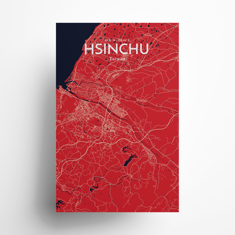 Hsinchu City Map in Nautical 1 Piece Wall Art, 17cm H x 11cm W x 0.05cm D