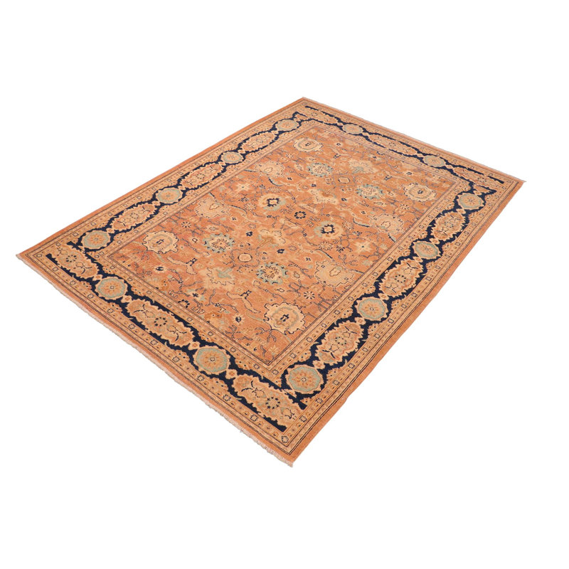 Tapis oriental rose en laine noué à la main 6 pi x 9 pi 3 po Baccio