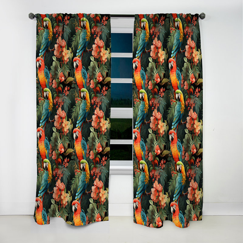 Rideau à motif floral Parrot Haven Tropical, L 52 po x L 95 po