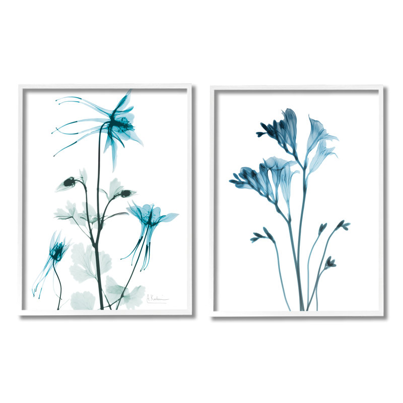 «Beautiful Minimalist Blue Flower Plant Stem» par Albert Koetsier - ensemble de 2 peintures, H 20 po x l 16 po x P 1,5 po